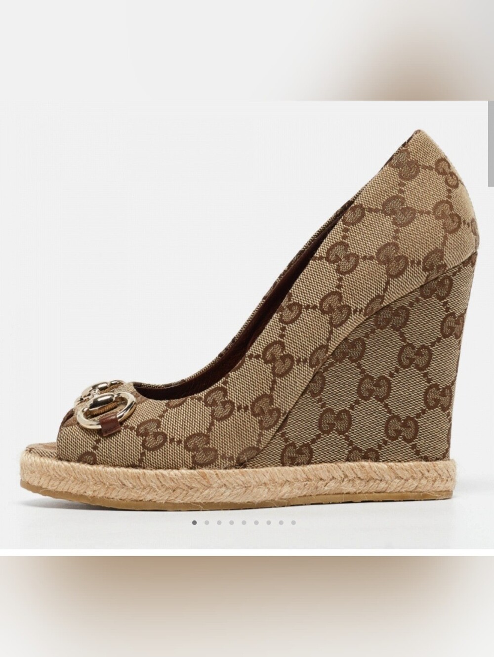 Gucci GG Canvas Charlotte Horsebit Espadrille Wedge